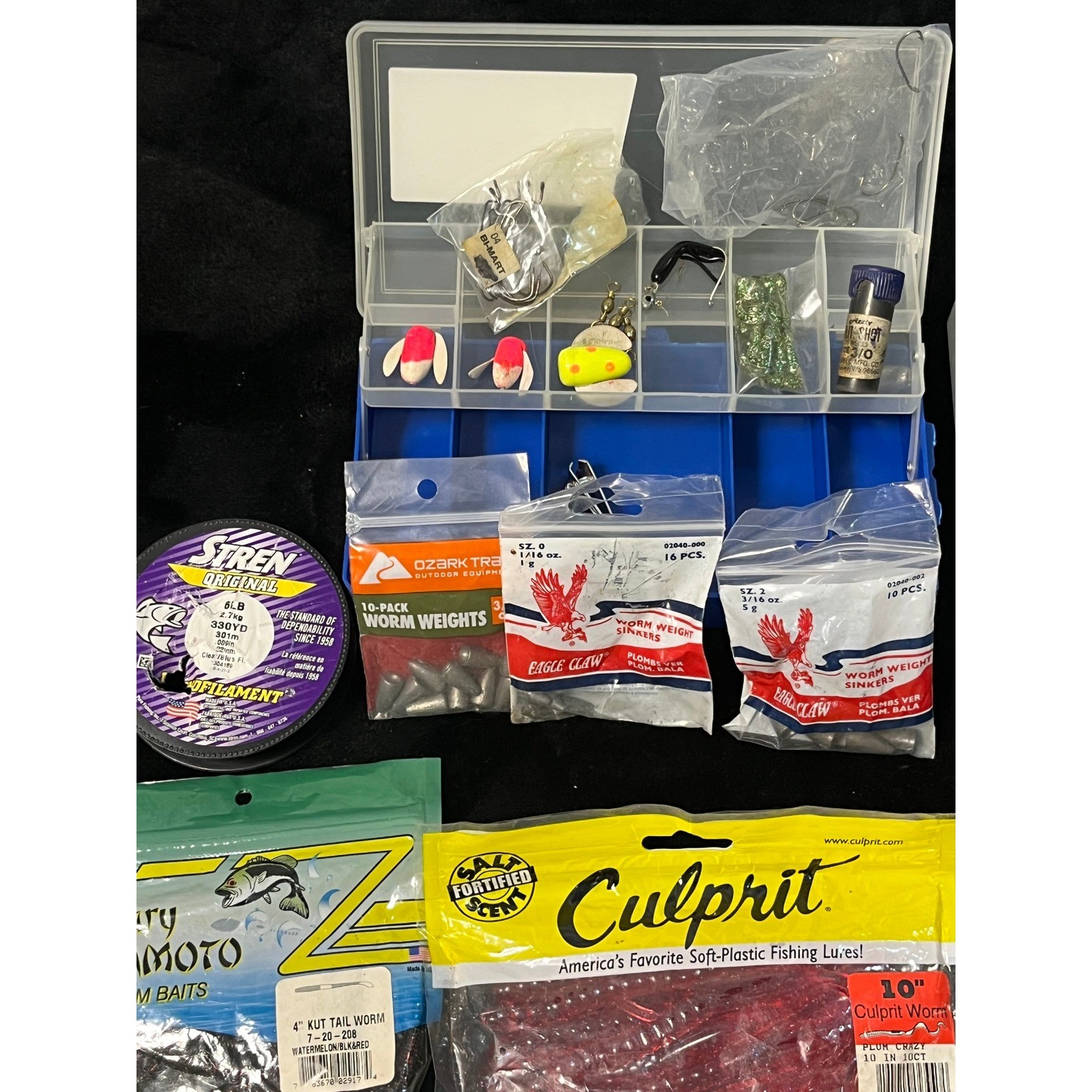Mixed Fishing Tackle Lot Gary Yamamoto Culprit Eagle Claw Bass Lures Patches