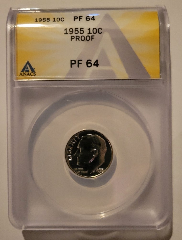 1955 Roosevelt Dime ANACS Proof 64