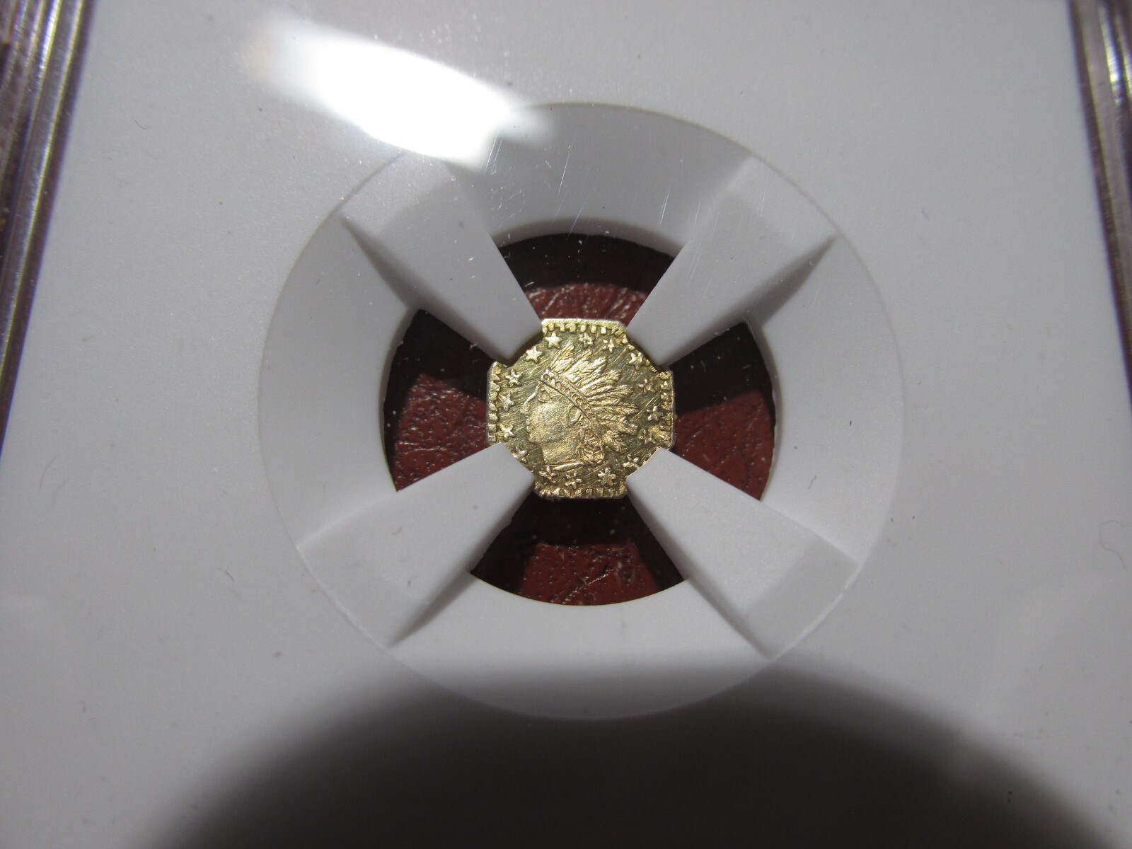 1853-Dated CAL. Octagonal Gold Token...Indian - Wreath NGC UNC Details