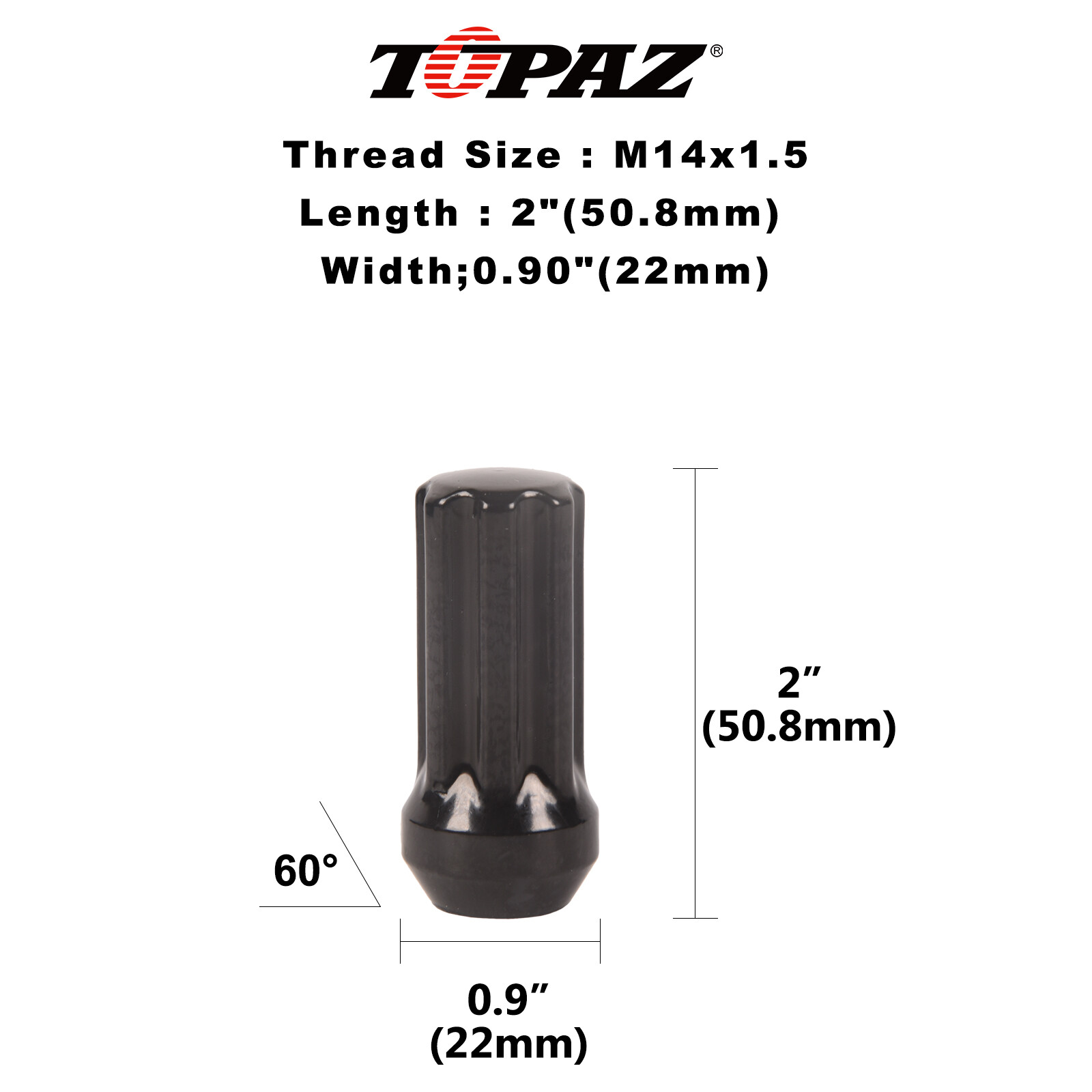 24Pcs+Key 14x1.5 Black 7 Spline Lug Nuts 2" Fits Chevy GMC Silverado Sierra 1500