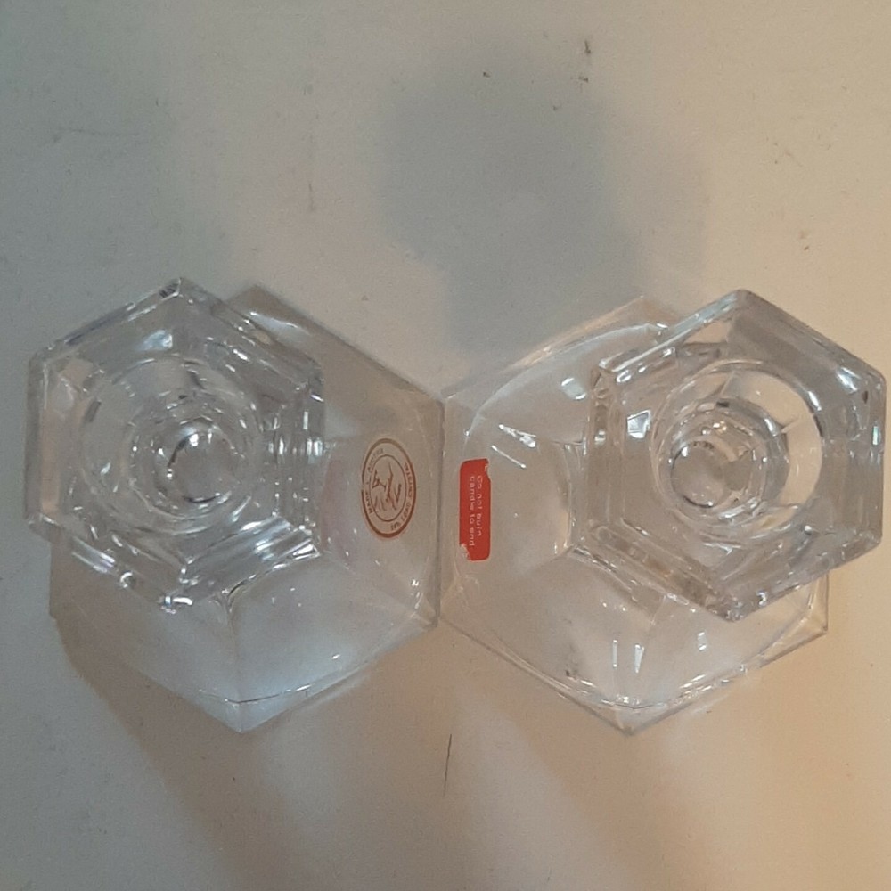 2 Lead Crystal 24% Clear Candlesticks Holders Austrian