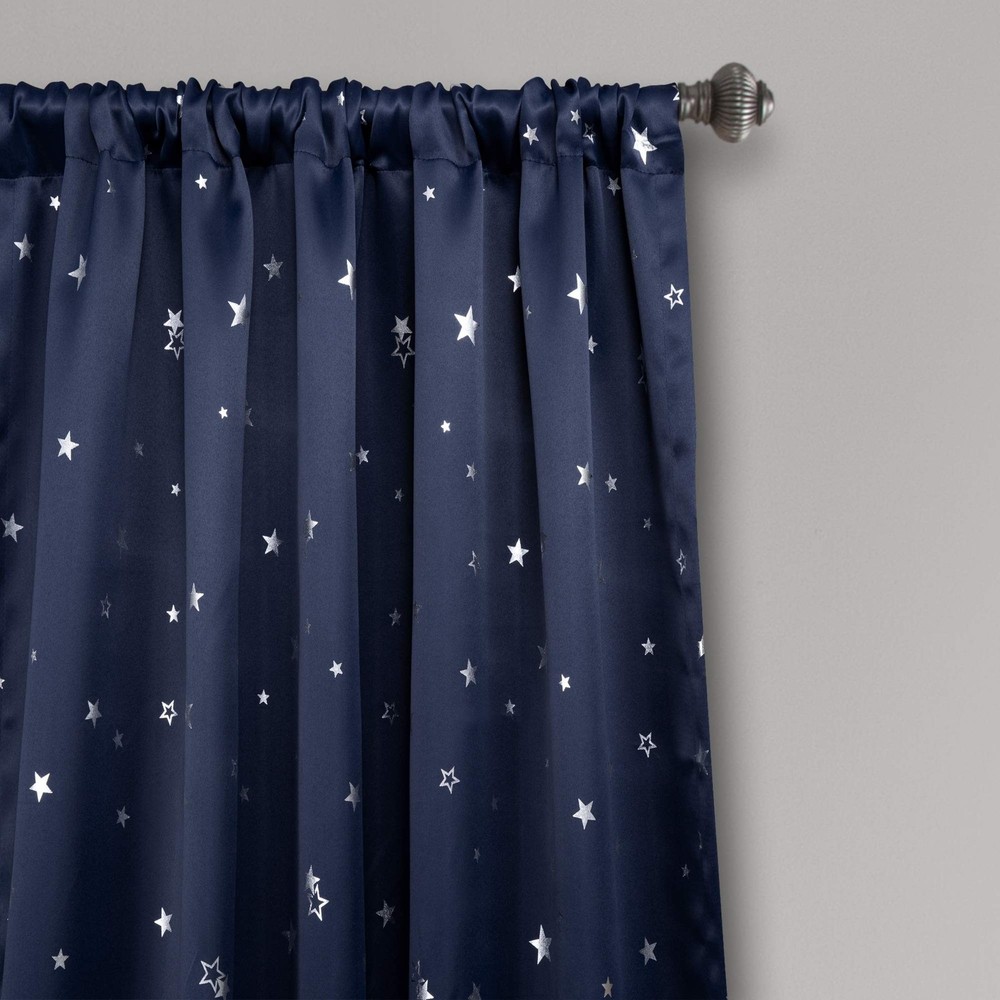 Lush Decor Light Filtering, Energy Efficient (Pair), Navy Star Blackout Curta...