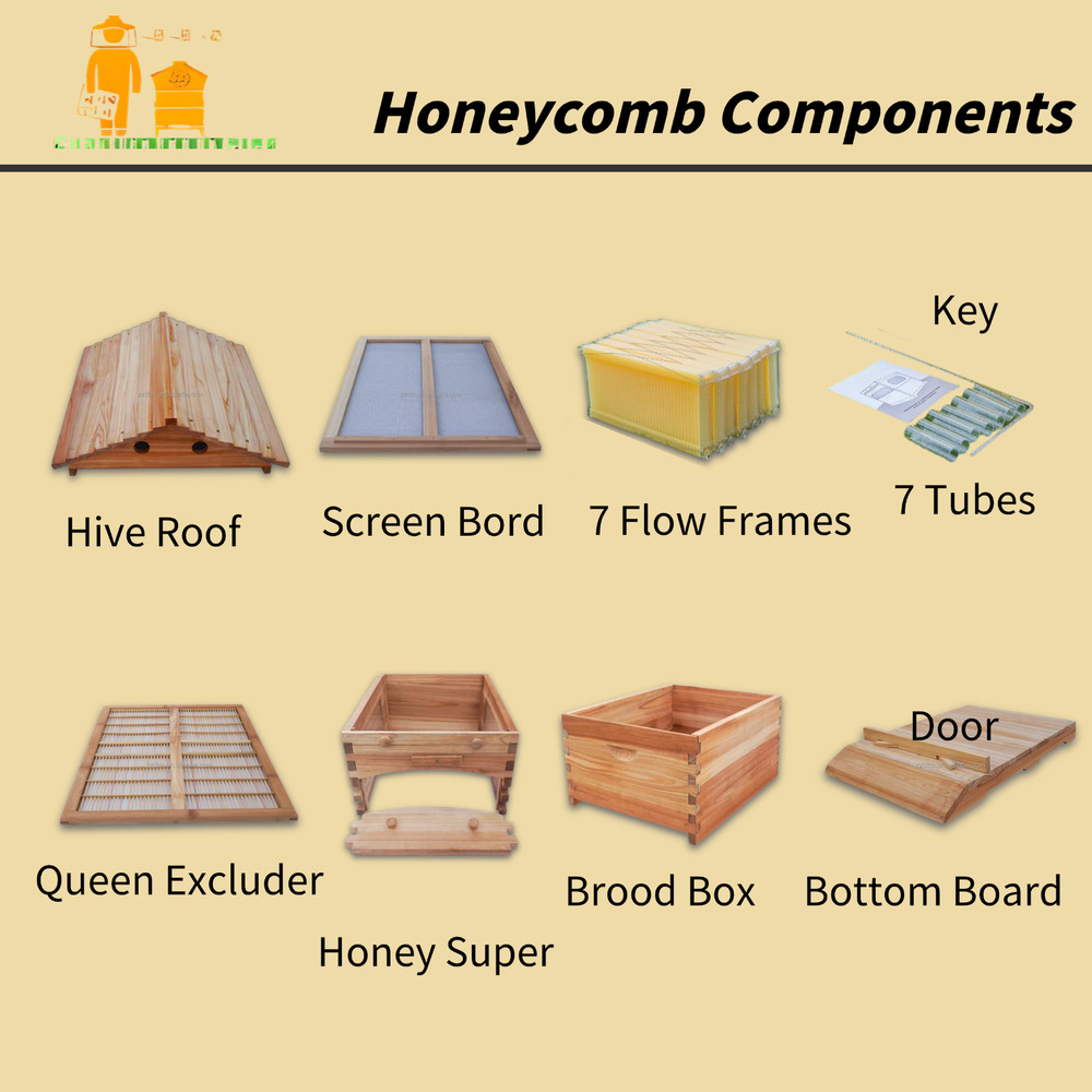 Bee Hive Boxes, Bee Hive Starter Kit - With 7 Flowing Bee Hive Frames