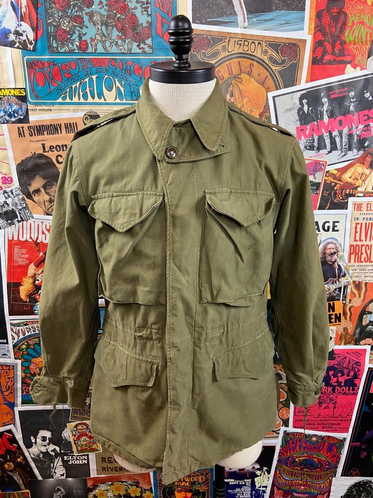 VTG 40s WWII Era OG Green M43 Cotton Sateen Army Military Field Combat Jacket