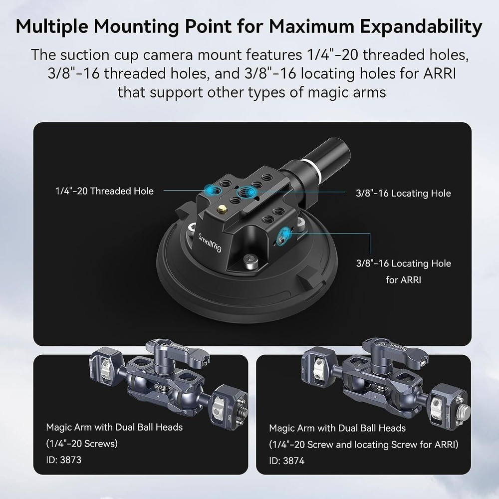 SmallRig 4" Camera Suction Mount with Ball Head Magic Arm Max Load 3kg