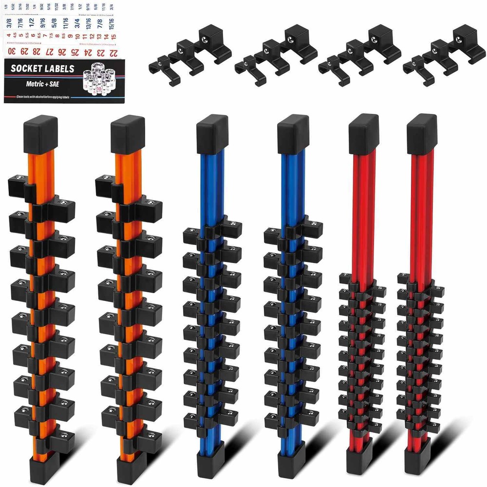 6PC Double Sided Socket Organizer Holders 1/4" 3/8" 1/2" Portable / Wall-mounted