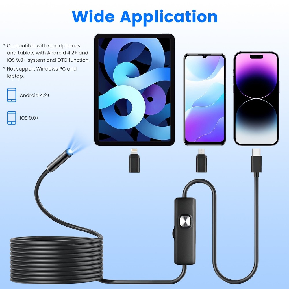 Endoscope Camera w/ Light 1920P HD Inspection Borescope Tool APP Control Camera