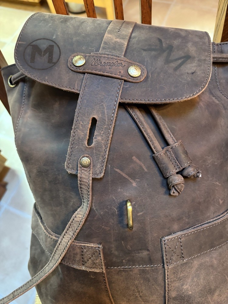 All Leather Brown WRANGLER Heavy Duty Backpack Mint Condition