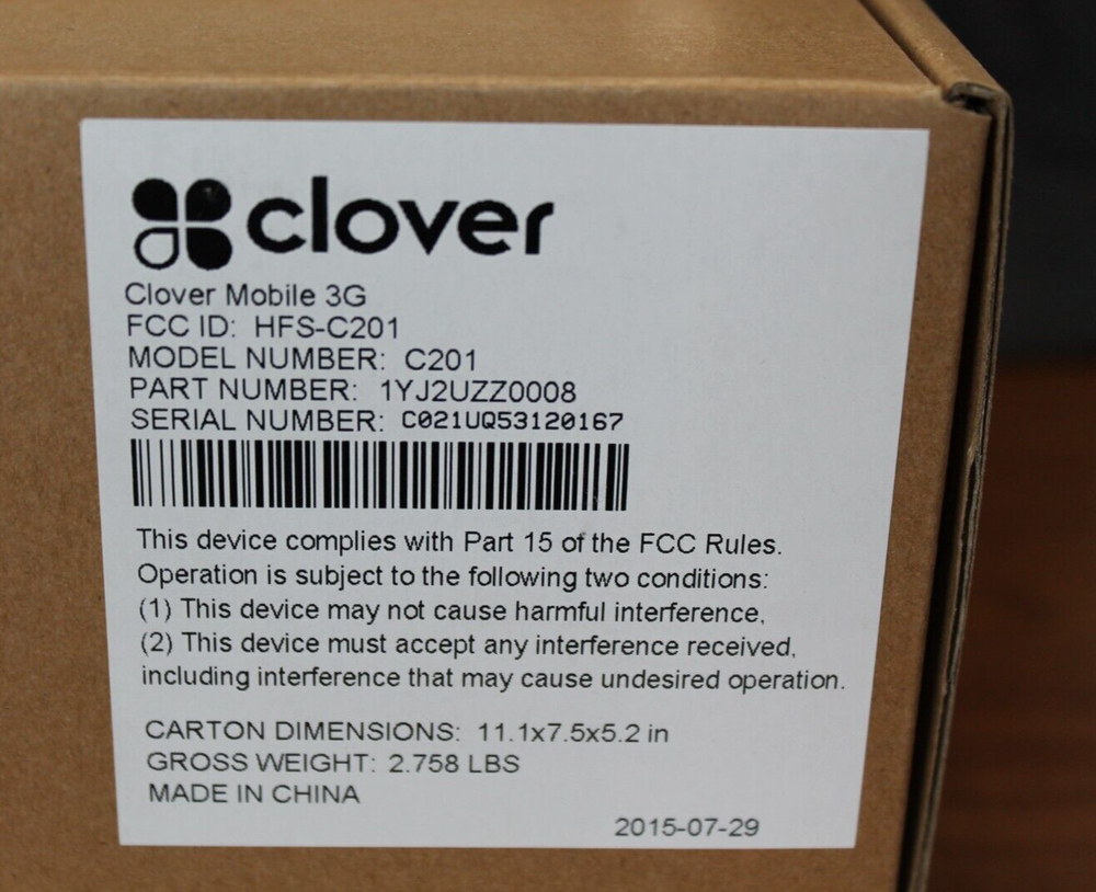 Clover Network - Mobile Handheld Unit - Card Reader - HFS-C201 -