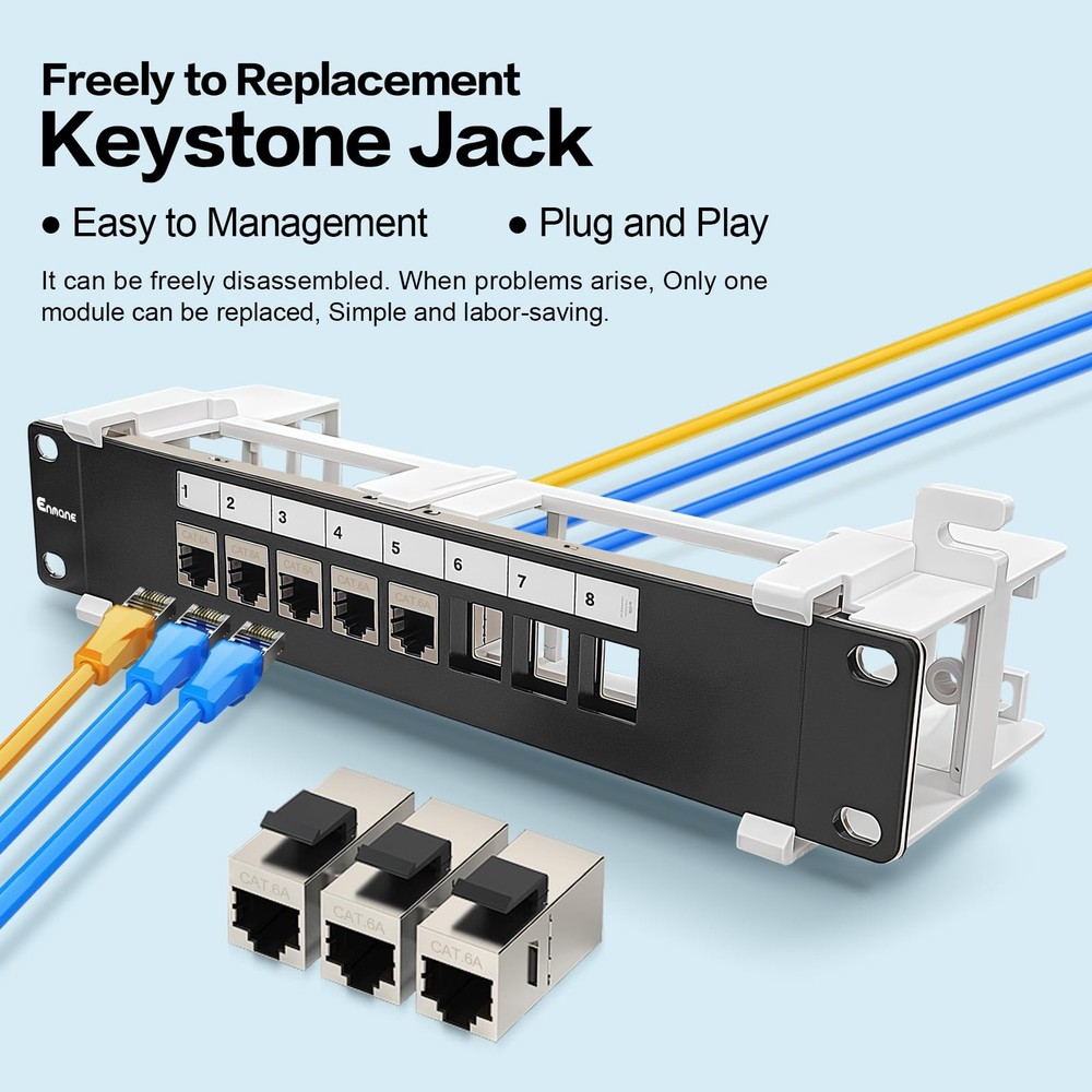 8 Port CAT6A Shielded Keystone Coupler Patch Panel Wall Mount 89D 10 Inch