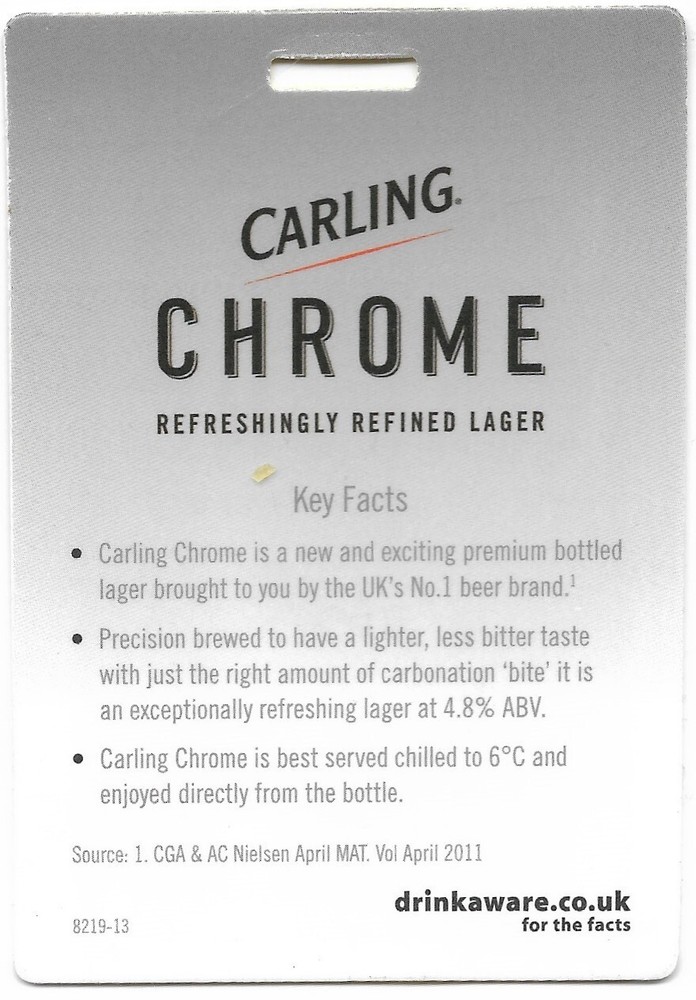 Carling Chrome Bottle Tag