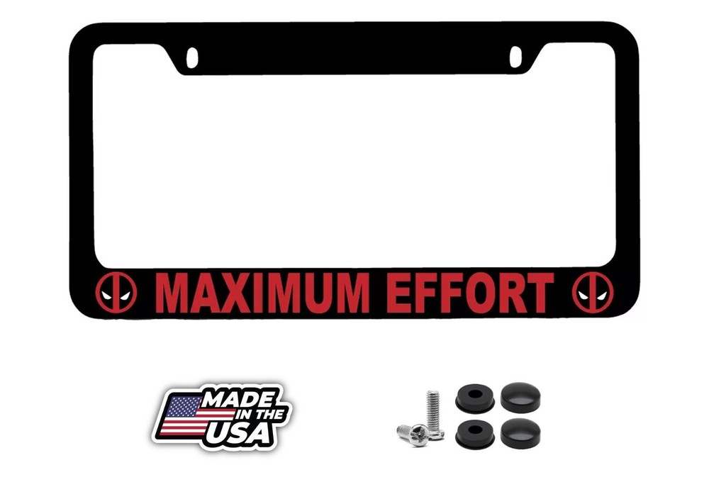 Maximum Effort Black METAL License Plate Frame Deadpool Marvel