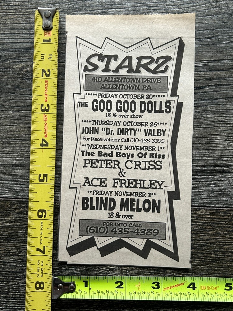 KISS Concert Ad Advert ACE FREHLEY PETER CRISS Bad Boys Allentown Vintage Kiss A