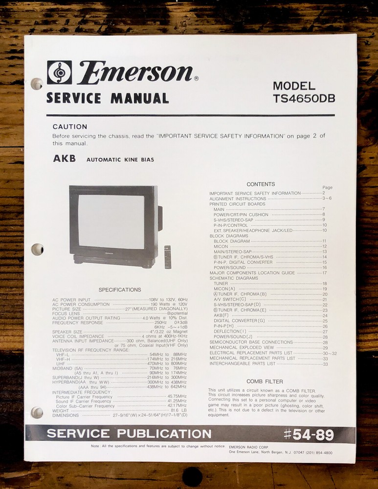 Emerson TS4650DB TV  Service Manual *Original*