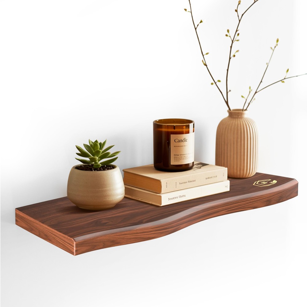 Live Edge Floating Wall Shelf – Solid Wood for Farmhouse, Modern, or Rustic H...