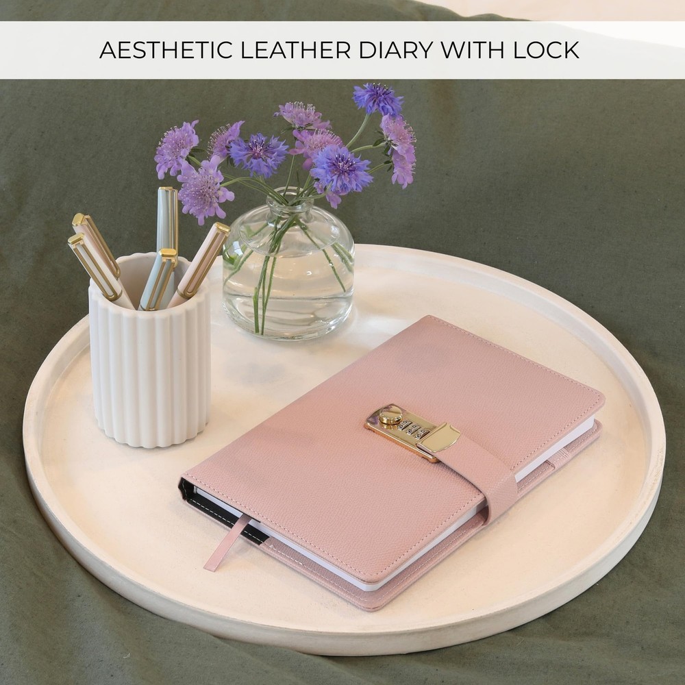 Aesthetic Diary with Lock – Beautiful Leather Journal with Easy to Change Cod...