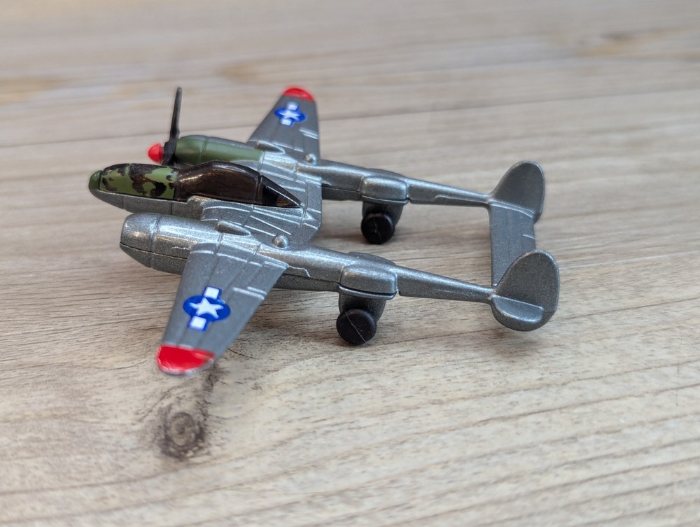 Lockheed P-38 Lightning Diecast Airplane 93114 4" Wingspan Missing Propeller