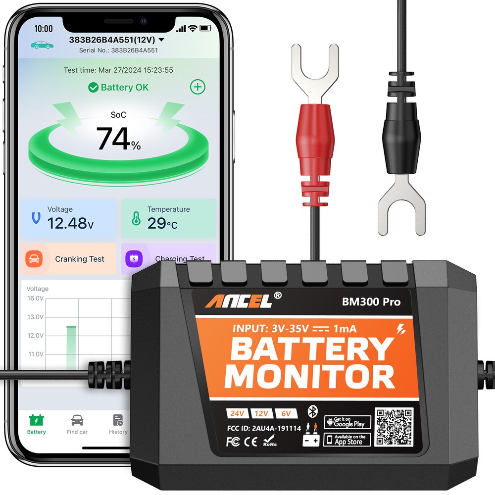 ANCEL BM300 Pro Battery Tester Analyzer 6V 12V 24V for Android IOS Bluetooth
