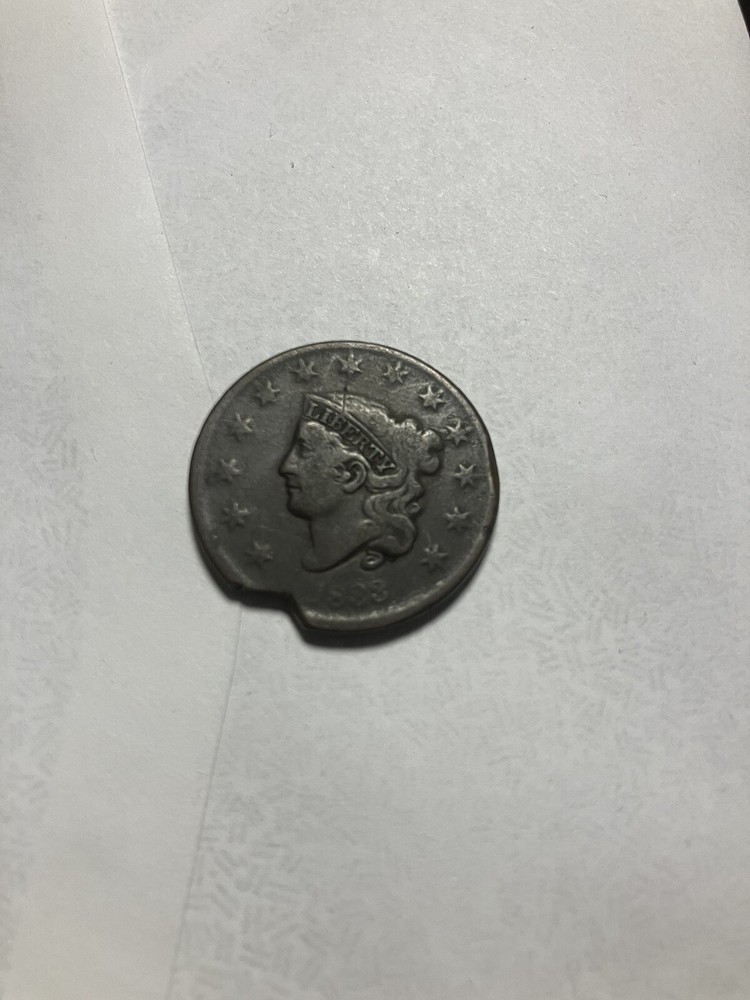 1833 Usa Liberty Bust One Cent Coin With Chip Missing
