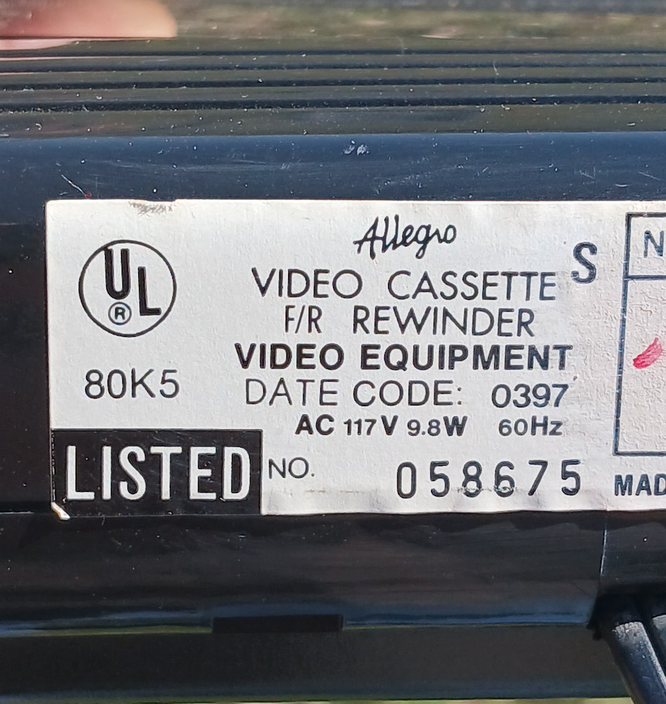 Allegro VHS Tape Automatic Rewinder/Fast Forward Model ALG1144 OEM TESTED GOOD