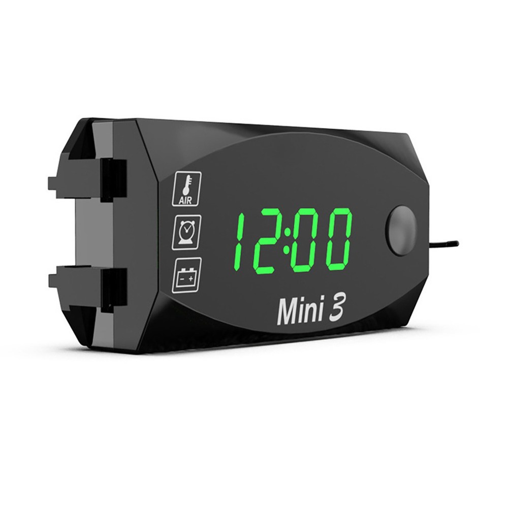 3-in-1 Motorcycle Digital LED Time Thermometer Clock Voltage Voltmeter Universal