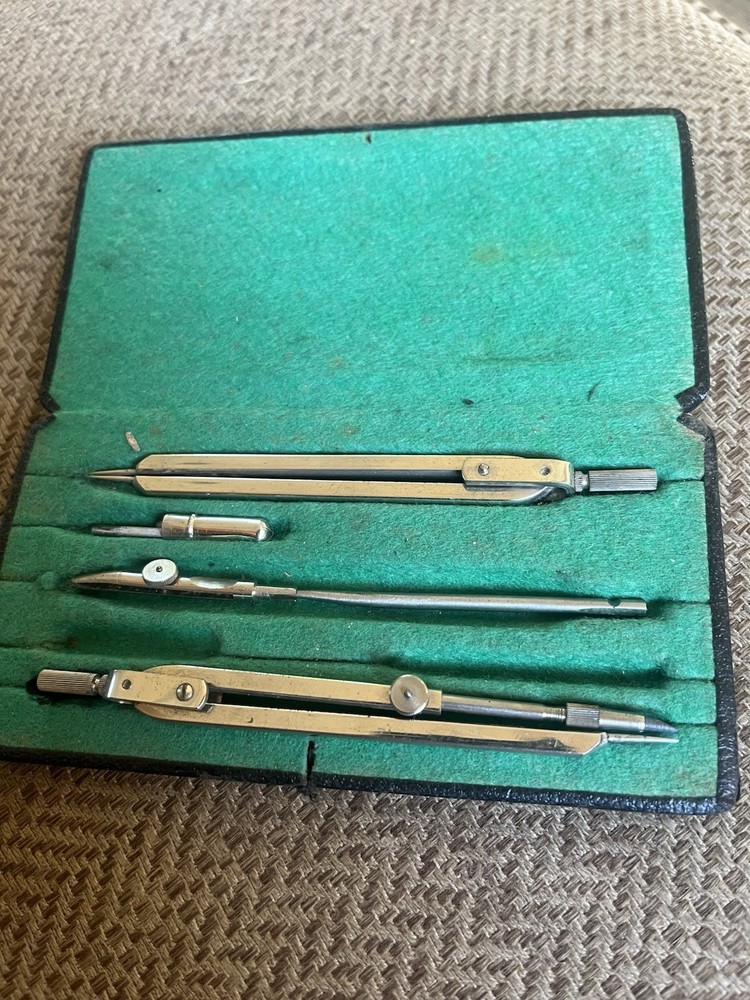 Vintage Uk British Drafting Set Tools In Original Case