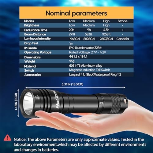 2 Pack Scuba Diving Flashlight with Rechargeable Power Dive Dive Light Black