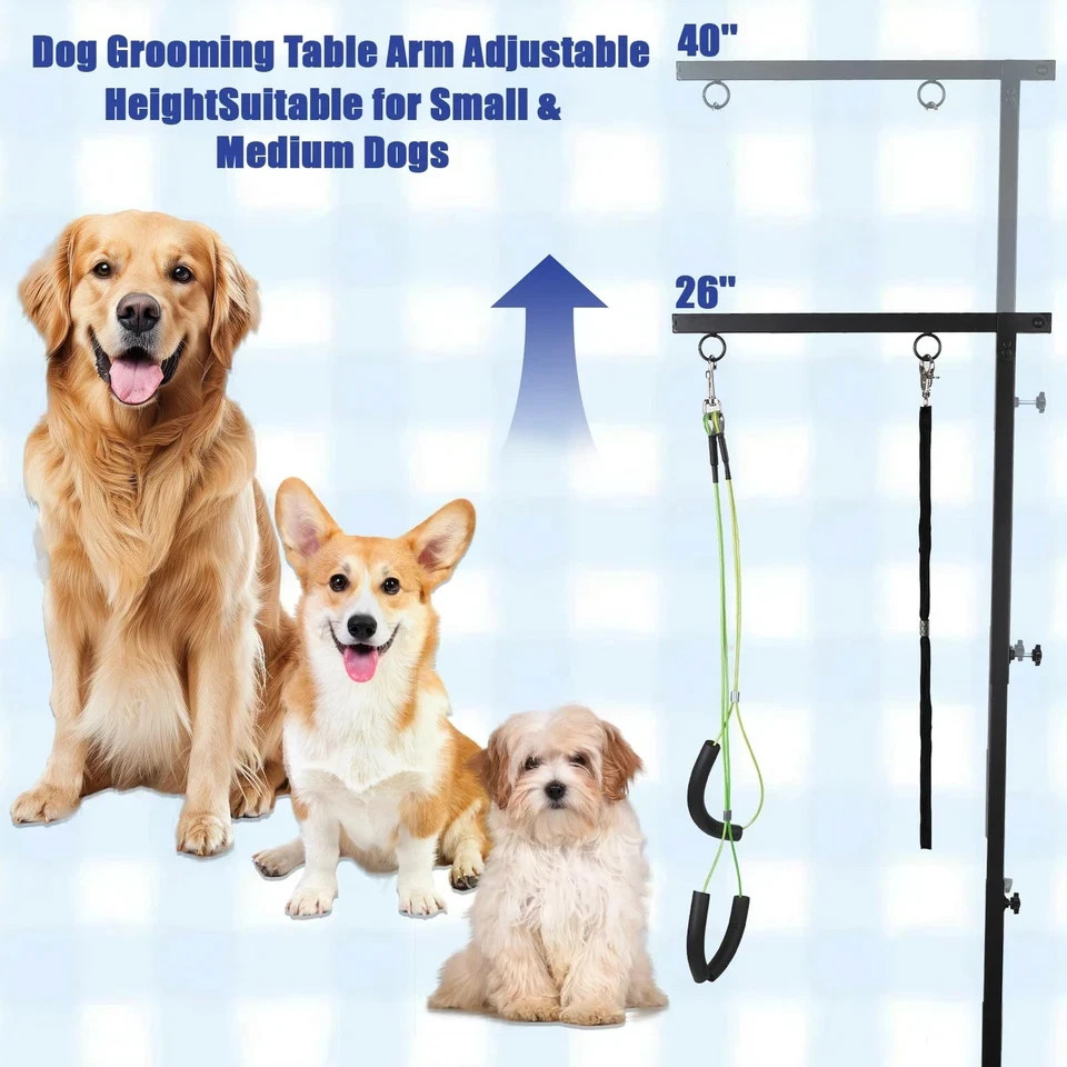 Foldable Dog Grooming Arm with Clamp, Adjustable Height 26"-38", Includes Pet