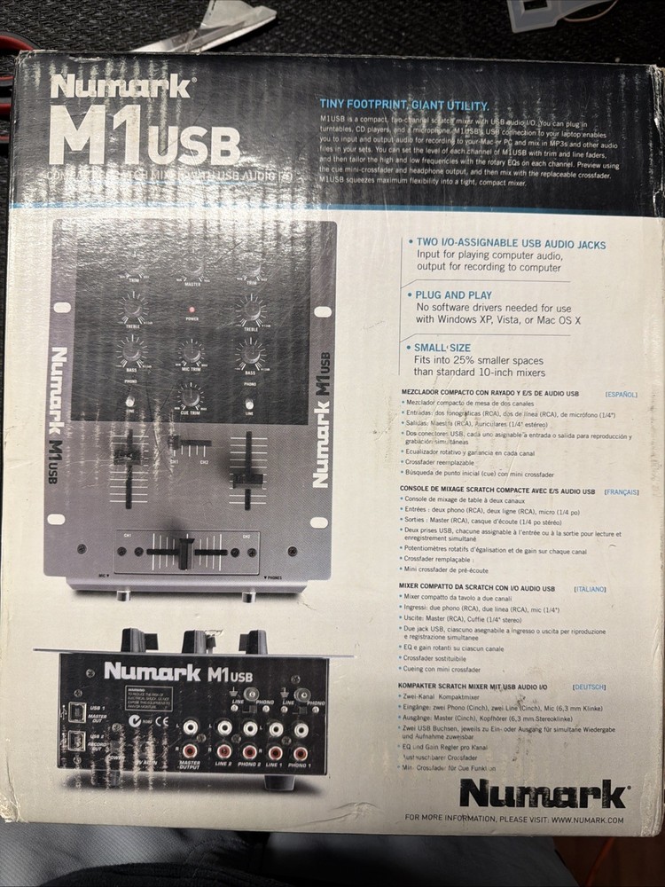 Numark M1 USB DJ Mixer 2 Channel Compact Scratch Mixer w/ USB