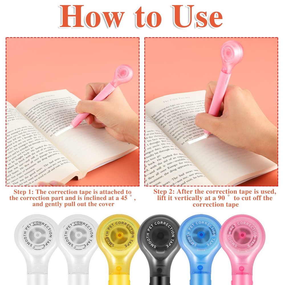BESARME 6 Pieces Correction Tape Pen, Push Pull Protective, Easy to Use White