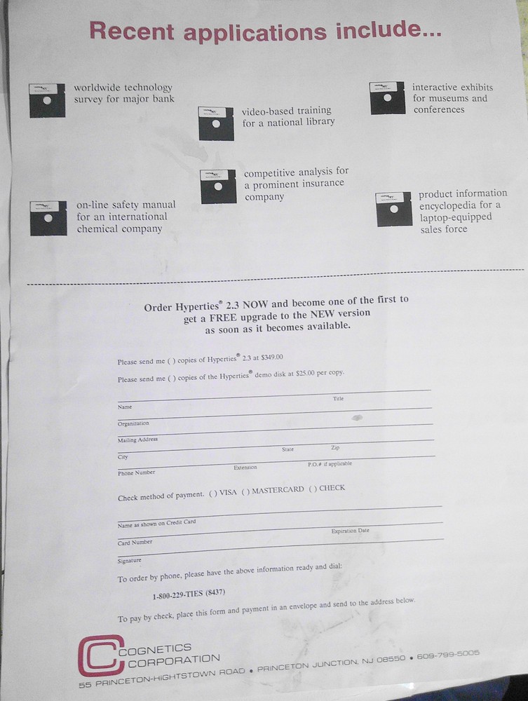 Hyperties by Cognetics Corporation brochure. Hypertext/ multimedia software tool