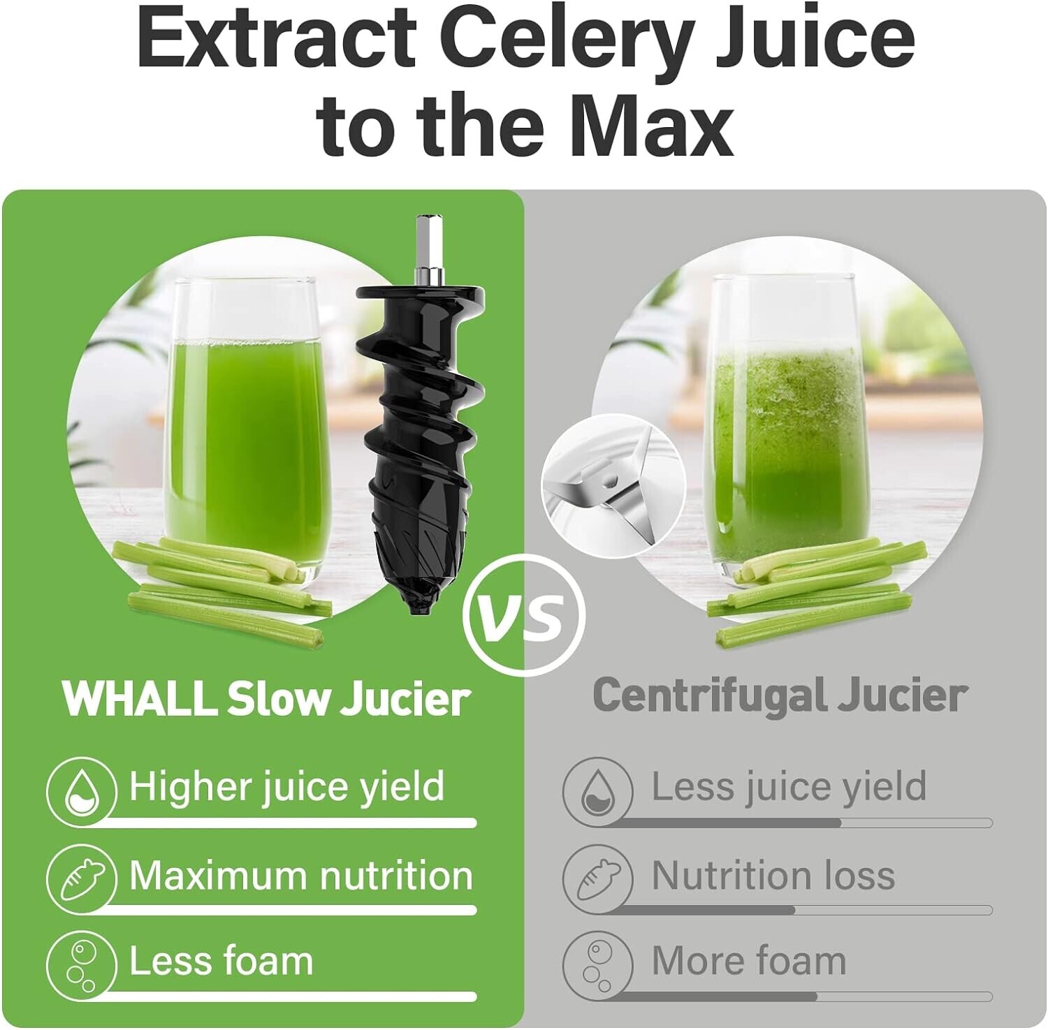 WHALL Slow Juicer, Cold Press Juicer Machines Vegetable and Fruit