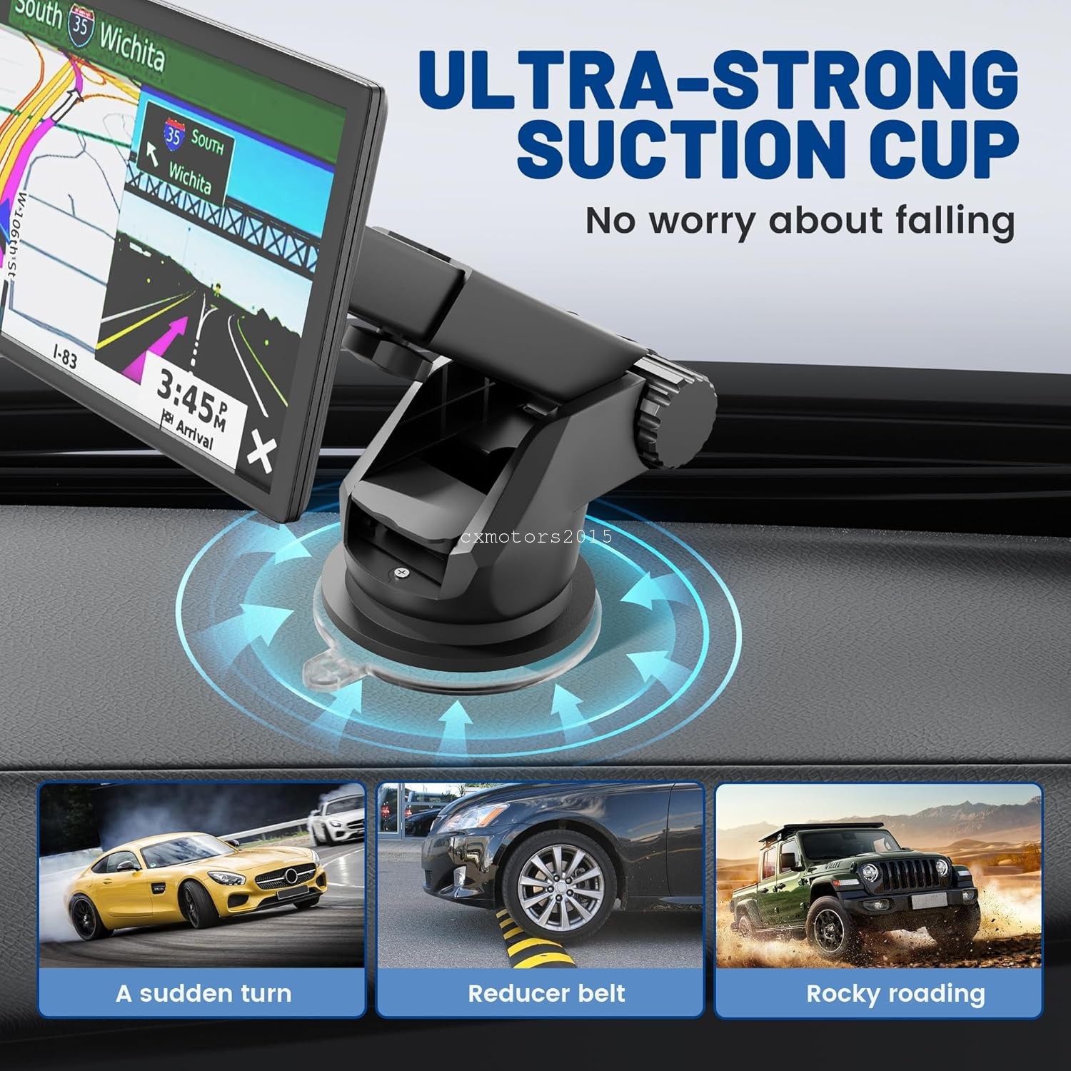GPS Holder Suction Cup w/ Telescopic Arm for Garmin Dashboard & Windshield Mount