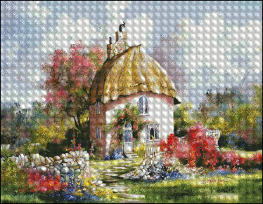 Chart Needlework Embroidery DIY Counted Cross Stitch Patterns - Rural Cottage