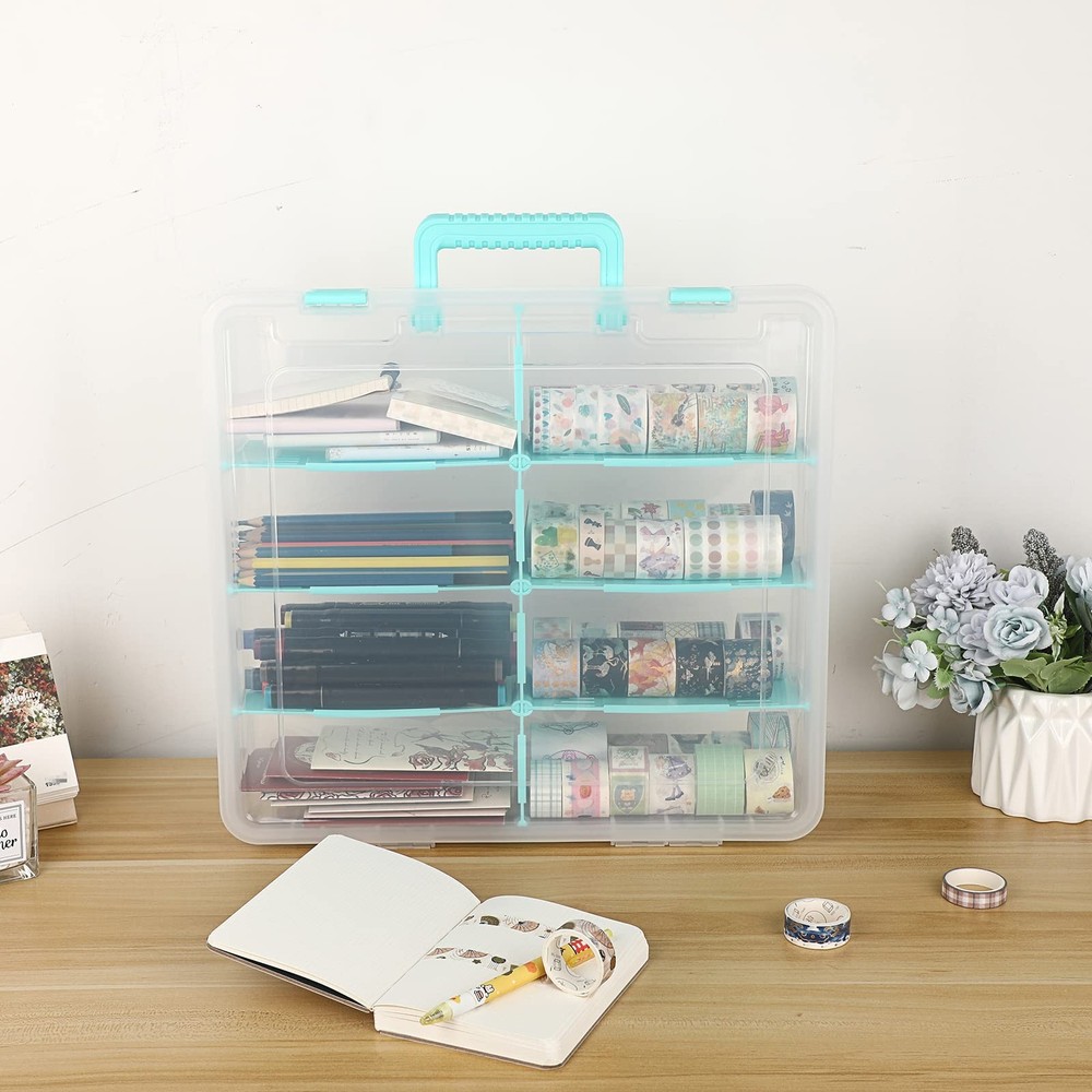 BTSKY Clear Plastic Dividing Storage Box with 8 Compartments Adjustable Stora...