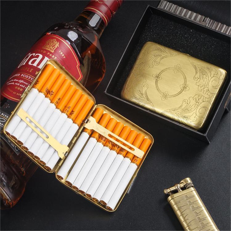 Vintage Classic Portable Copper Double Sided Cigarette Case Flower Pattern 16s