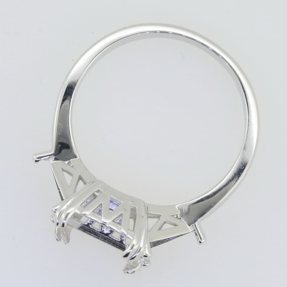 Sterling Silver Semi Mount Ring Setting Emerald OCT 12X9mm Tri 5x5mm 3 Stone