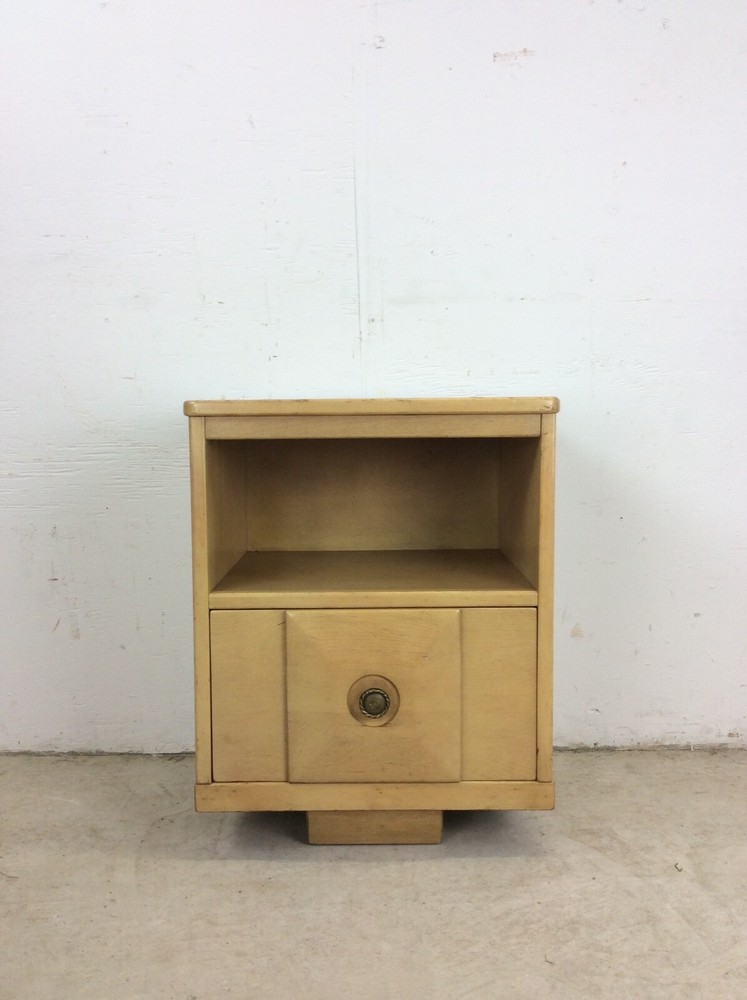 Mid Century Modern Maple Nightstand with One Drawer