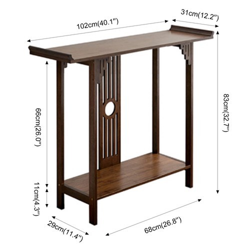 2-Layer Vintage Console Table Sofa Side Table Entryway Table Bamboo Shelf New