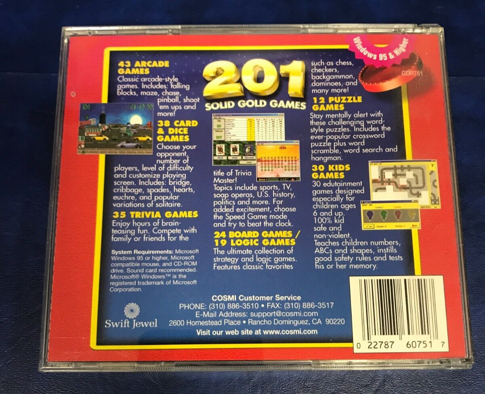 Vintage 2001 Solid Gold Games Software on CD ROM