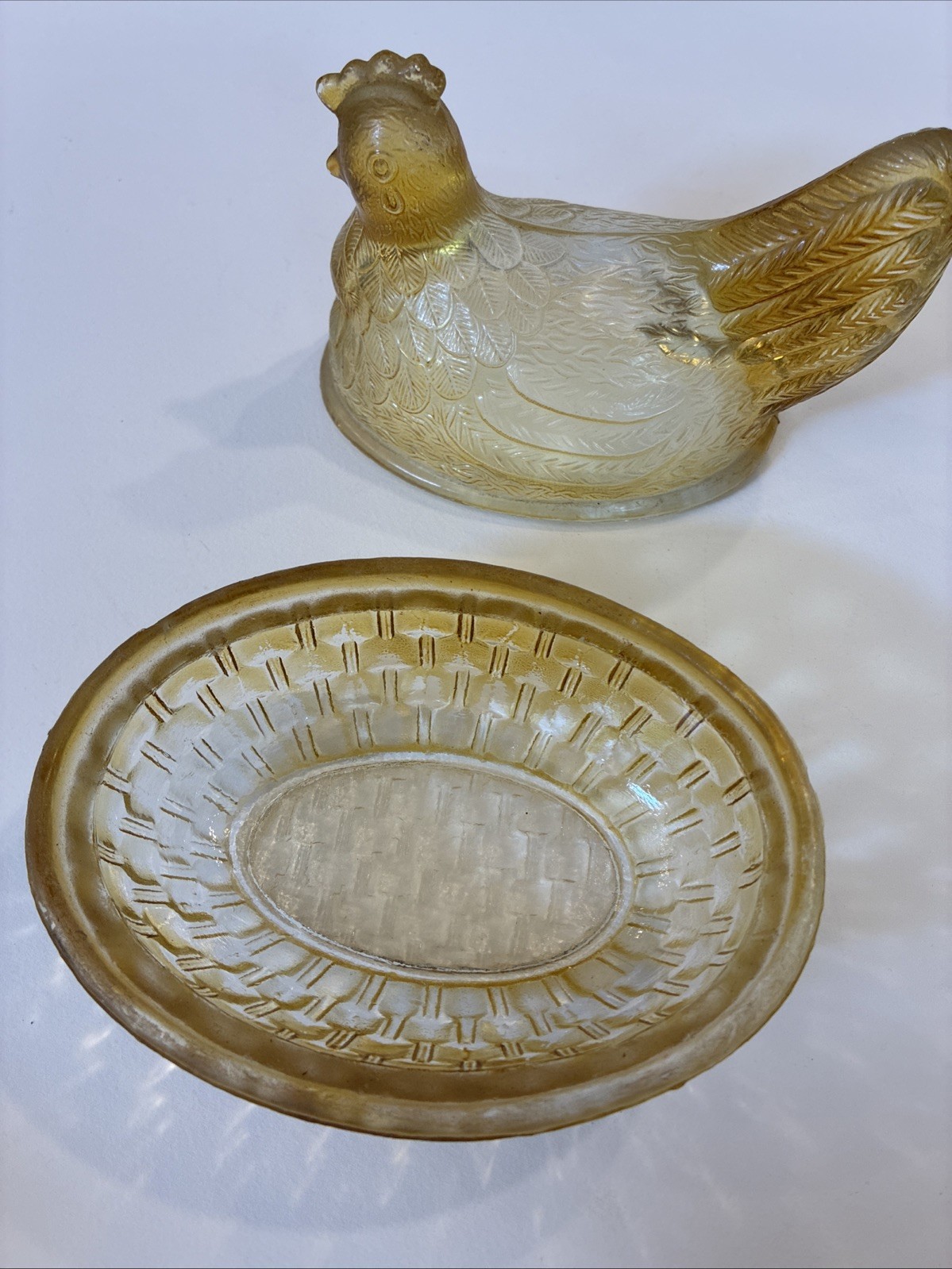 Yellow Hen In Nest Flash Glass As Is