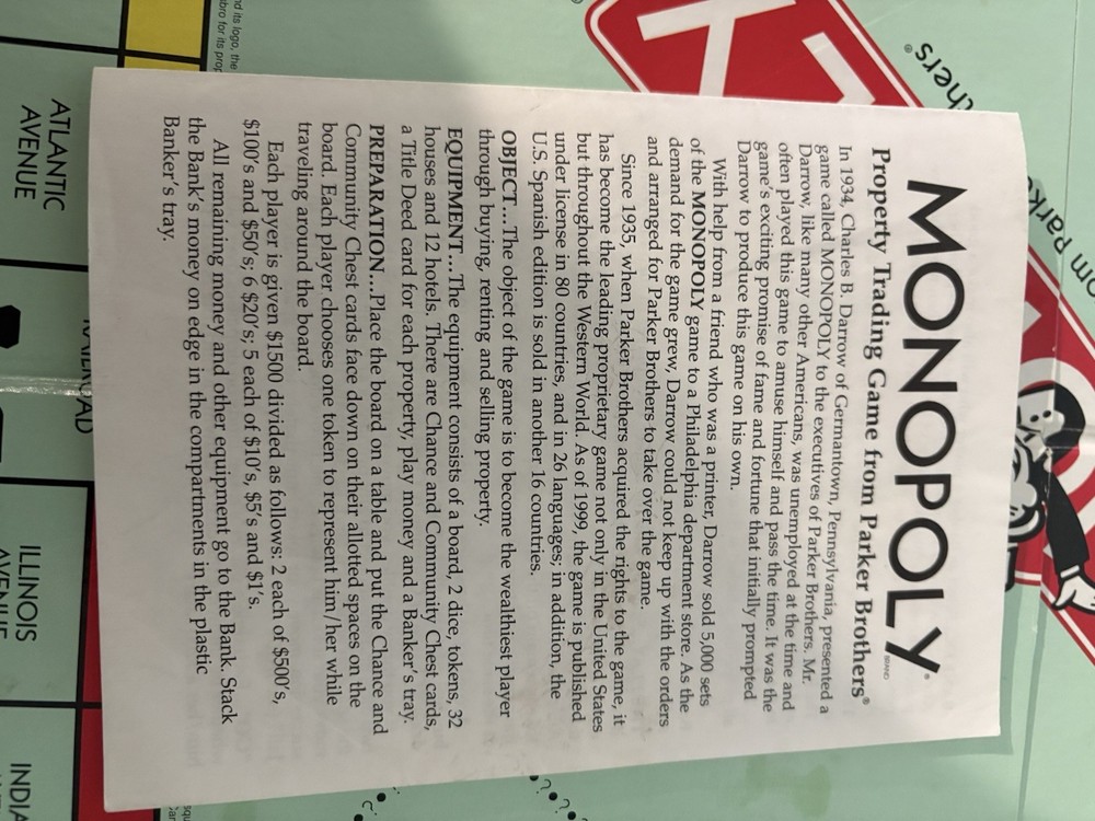 Vintage 1961 Monopoly Board Game Complete