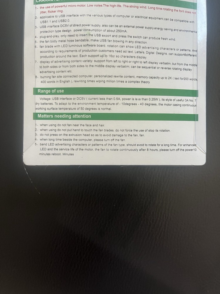 LED Mini Fan USB Powered Cooling Flashing Miracle Characters Display Function