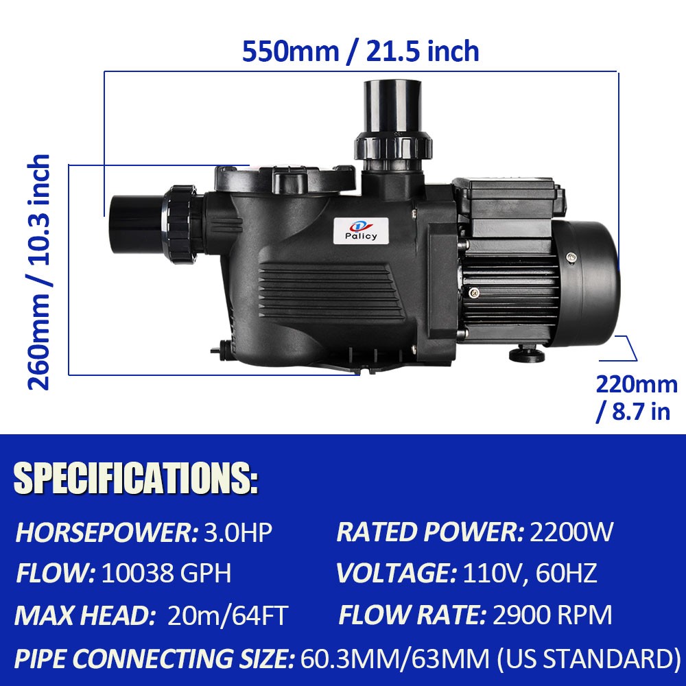 3HP Self-Priming Pool Pump 110V for Hayward, 8200GPH In/Above Ground Pool