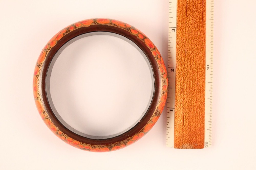 Hand Painted Auburn Flower Form Lacquer Bangle Bracelet