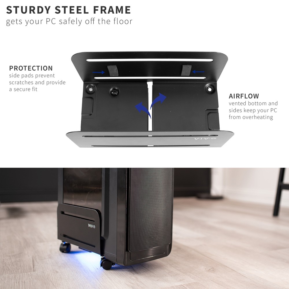 VIVO Black Computer Desktop ATX Case CPU Rolling Stand Adjustable Cart Holder
