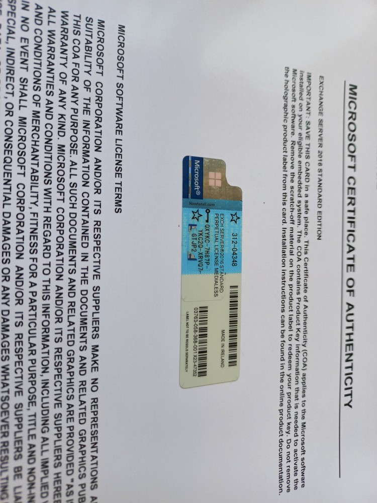 Microsoft Exchange Server 2016 STANDARD Retail Unlimited CAL CoA Authentic