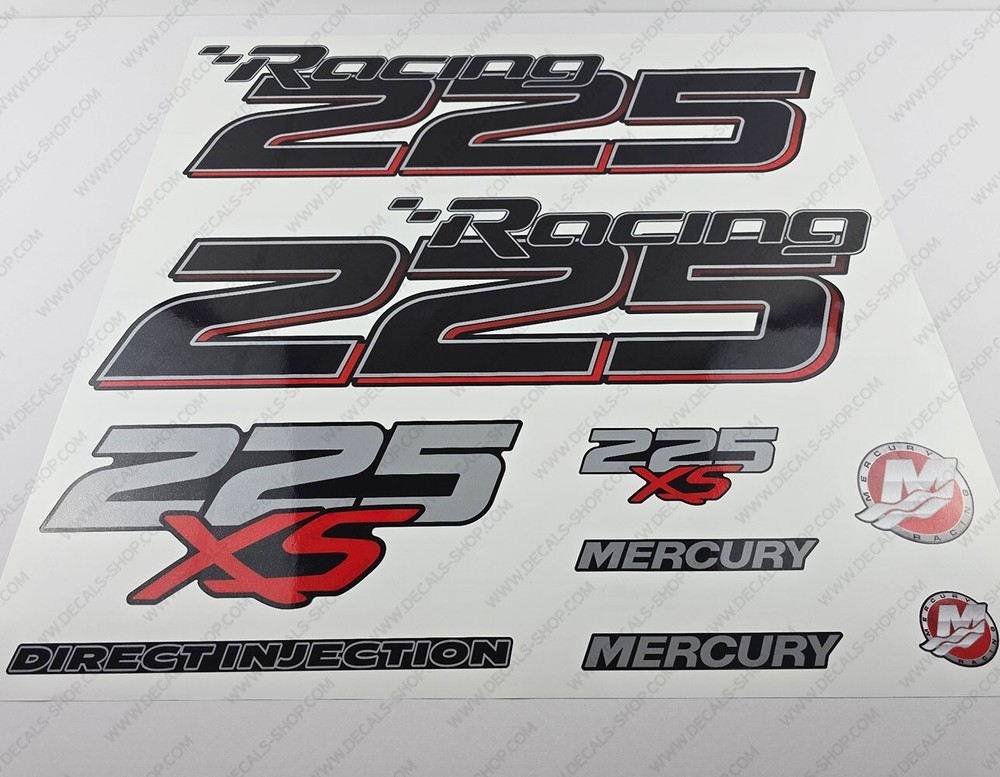 Mercury Racing 225XS Optimax DFI 2016-2017 outboard engine Flat decals set Red