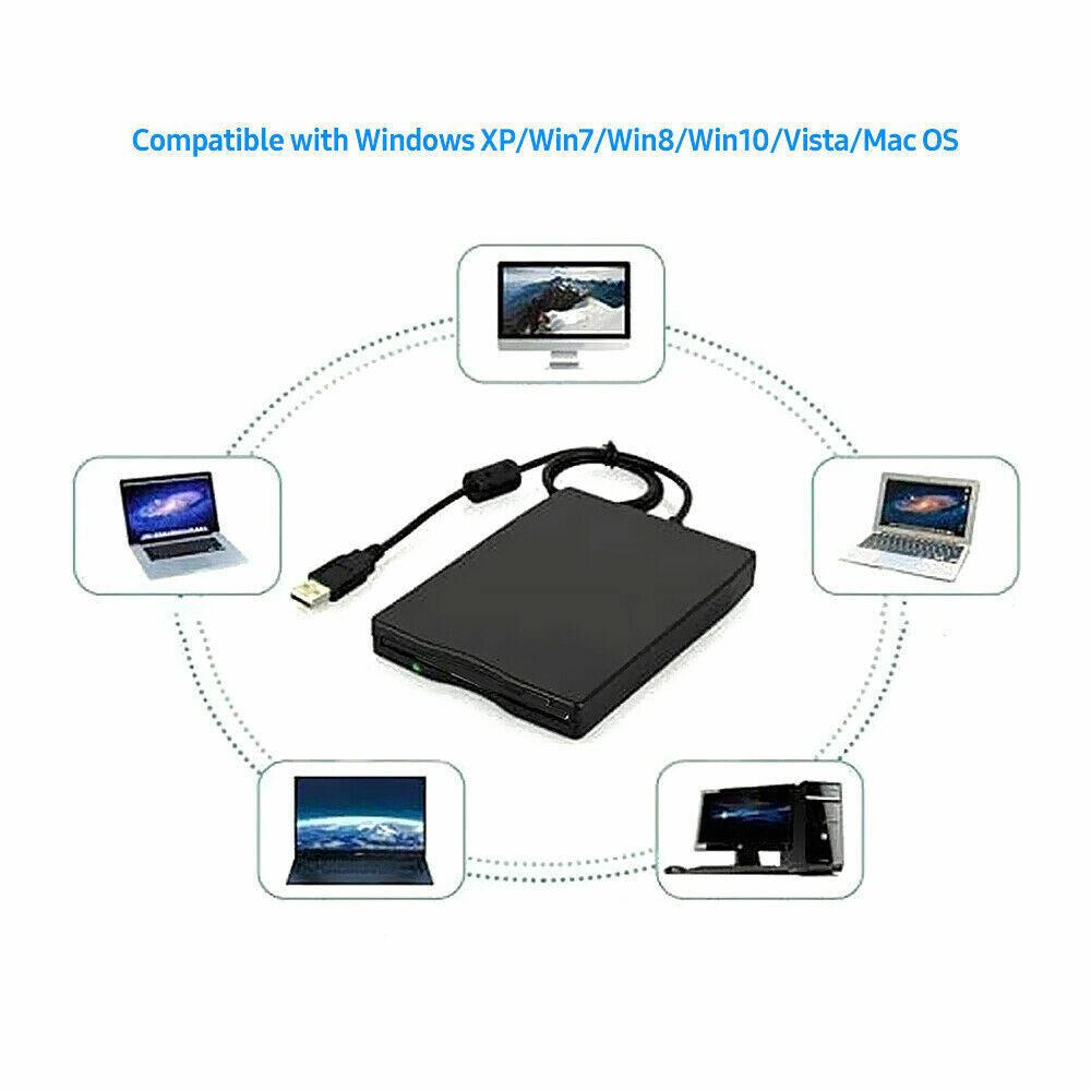 3.5” USB 2.0 Data External Floppy Disk Drive 1.44MB For Laptop PC Win 7/8/XP Mac