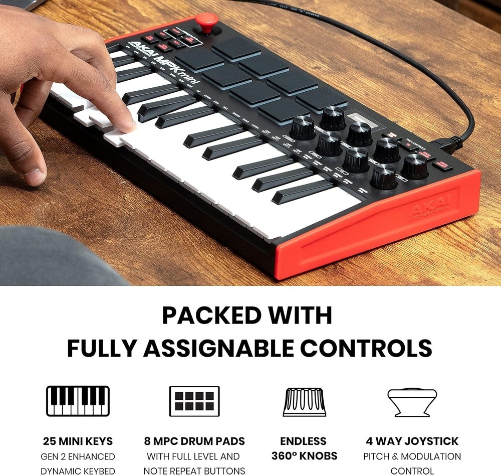25-Key Portable USB MIDI Keyboard with 8 Drum Pads & Knobs for Pro Producers